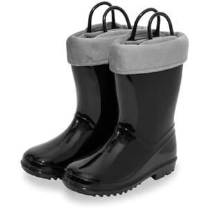 EUXTERPA Toddler Kids Light Up/Solid Color Rain Boots Waterproof Warm Fleece Lined Boots for Boys Girls Winter Snow Boots Size 32