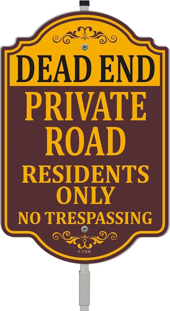 Dead End Private Road Residents Only No Trespassing Sign 12" x 8" With 35" Long Metal Property Driveway Traffic Stake With Stand Aluminum Outdoor Use Yard