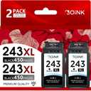 NOINK 243XL Ink Cartridges Black Combo Pack High Yield Replacement for Canon PG-243 XL – Compatible with Pixma TS3420 TS3400 MX490 MX492 MG2522 MG2922 TR4520 TR4522 TS3122, 2 Black