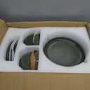 Pokini Stoneware Dinnerware Sets for 4, 16pcs Plates and Bowls Sets Dishes