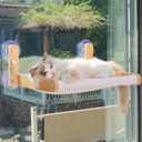 Cat Window Perch with Wooden Frame Aloxina Foldable Cat Hammock Bed for Indoor Cats, Soft Rabbit Fur Cover, Washable, Strong Suction Cups, No Drilling, Supports Large Cats