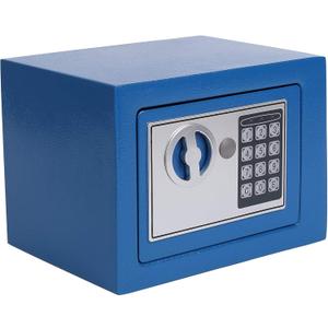 Key and Electronic Security Safe Box Digital Deposit Box for Home Office Hotel Business Lock Box for Cash Jewelry Storage (Blue, 0.17 Cubic Feet)