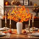 Aurelema 6 Pcs Fall Lighted Eucalyptus Leaves Branches with Timer 120 LEDs Light up Artificial Fall Stems for Vases Battery Operated Lit Autumn Decorations for Home Tabletop Thanksgiving Decor