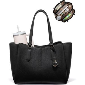 LOVEVOOK Laptop Tote Bag for Women 15.6 In Work Bags with Triple Compartments Large Faux Leather Computer Office Briefcase (Black)