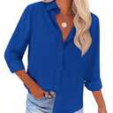 siliteelon Button Down Shirts for Women Dress Shirts Long Sleeve Wrinkle Free Work Office Fitted Blouse Tops with Pocket,  Small, Royal Blue 