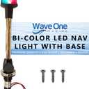 LED Bow Removable Bi-Color Navigation Light With Stainless Plug In Base | Boat 2 Pin Pole Pontoon Red Green 1NM Visibility | 12 Volt DC | Evening Night Nav Waterproof 12"