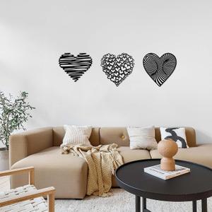 YATEASLU Set of 3 Heart Metal Wall Decor Heart Designs for Bedroom, Living Room 11.8 x 11.8 Inches
