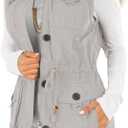 Koodred Women's Casual Military Utility Vest Lightweight Sleeveless Drawstring Jackets with Pockets (Beige), L