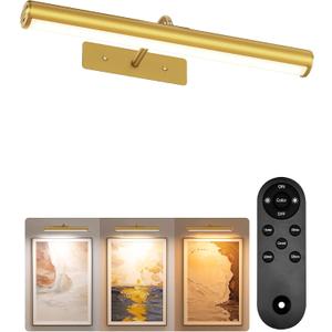 EZVALO Picture Lights for Wall, 6000mAh Rechargeable Battery 16 Painting Light with Remote, 3 Color Temps Wireless Art Light for Gallery, Living Room, Hallway (Gold)