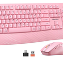 MEETION Wireless Keyboard and Mouse, Full-Sized Cordless Keyboard with Wrist Rest, 3 DPI Adjustable Mouse, Keyboard and Mouse Set with 2.4GHz USB Receiver, for PC/Computer/Laptop/Windows/Mac, Pink