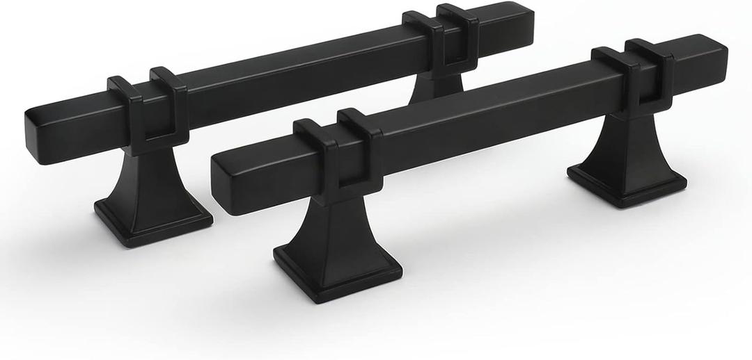 10 Pack 3 Inch Cabinet Handles Matte Black Cabinet Pulls Black Drawer Pulls Handware for Kitchen, Square Drawer Handles,76mm with Long Short Screws (3in Hole Centers)