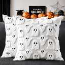 MIULEE Halloween Pillow Covers Cute Ghost Spooky Fall Throw Pillows Set of 2 Soft Plush Faux Fur Decorative Cushion Covers for Couch Sofa Bed Porch Living Room Halloween Decor 18x18 inch White