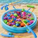 Magnetic Fishing Game Toys for Kids Toddlers 3-5 4-8, Water Table Bathtub Toys with Inflatable Pool Pole Rod Net Floating Fish, Water Bath Pool Outdoor Toys for Boys Girls Age 3 4 5 6 7 8 Year Old