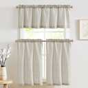 jinchan Striped Kitchen Curtains and Valance Set 24 Inch Tier Curtains Grey Ticking Stripe Linen Small Drapes Pinstripe for Cafe Living Room Bathroom Farmhouse 3 Pieces Set Rod Pocket Gray (26"W x 24"L (Pack of 3))