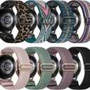 8 Pack Stretchy Bands Compatible with Samsung Galaxy Watch 7 6 5 4 40mm 44mm/Galaxy 5 Pro 45mm/6 4 Classic 46mm 42mm 43mm 47mm/Active 2, 20mm Nylon Elastic Watch Strap Sport Wristbands for Women Men