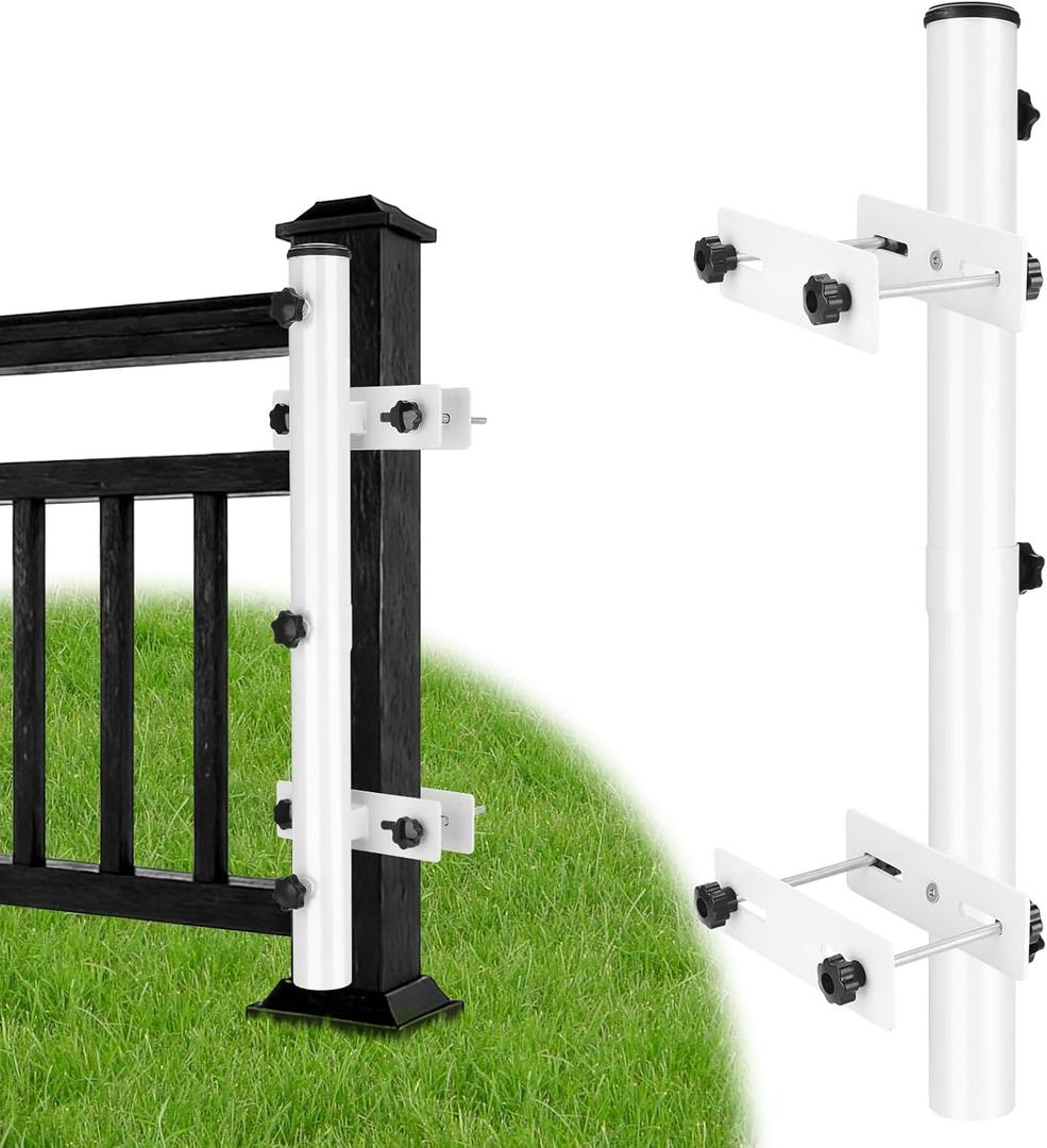 Lalafancy Balcony Umbrella Holder for Deck Railing, Post Deck Umbrella Mount Adjustable Brackets Clamp on Fence, Porch, Outdoor, Fits Pole ≤2'' & Post ≤3.9", White