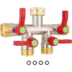 EJW Garden Hose Splitters, 4 Way Hose Splitter, Water Hose Splitters, Hose Bib Splitter, 4 Way Heavy Duty High Flow Splitter, Brass Hose Splitter, Spigot Splitter,Valve 3/4 Inch GHT Thread. (Green)
