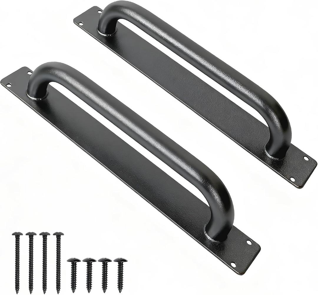 2 Pack 12 Inch Heavy Duty Steel Barn Door Handles Black, Metal Power Coated Modern Gate Pulls for Outdoor Fence Garden Patio, Interior Closet Cabinets Door Pulls