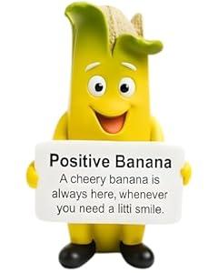 Positive Banana Resin Figurine, 5″ Hand-Painted Mini Statue with Message Sign — Cute Funny Desk Décor & Cheer-Up Gift for Office, Classroom, Dorm, Birthday (Yellow Banana)