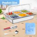 Countertop Ice Food Serving Display Tray with 6 Pan, Portable Salad Bar Buffet Station for Home, Cold Food Buffet Server, Stainless Steel Pizza Topping Station with Clear Roll Top Cover, 3 Ice Packs