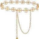 Glamorstar Chain Belts for Women Hollow Metal Waist Chain Belts Dress Belt for Her (Gold)