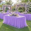 Lavender Tulle Tablecloth for 8 Foot Rectangular Table 8ft Light Purple Rectangle Table Cloth Wrinkle Free Tablecover with Tutu Skirt for Wedding Birthday Party Baby Shower Banquet Buffet Cake Event