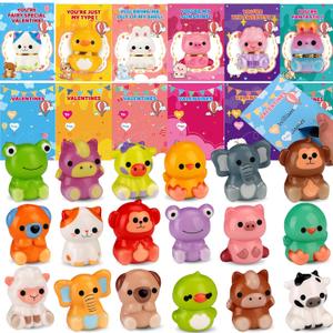 Budbof Valentines Day Gifts for Kids 24PCS Animal Squishy Toys, Slow Rising Stress Relief Toys, Goodie Bag Stuffers, Party Favors for Classroom Prizes