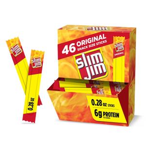 Slim Jim Smoked Meat Sticks, Original Flavor, 6g Protein Per Serving, Snack Size, 0.28 oz. (46 Count) (EXP 09/17/26)