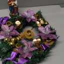 Purple Ribbon Christmas Advent Wreath - for Advent Calendar Season - Centerpiece Decor Candle Holder and X-mas Decorations