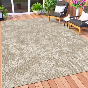 Lahome Indoor Outdoor Rug 8x10 - Floral Washable Non Slip Outdoor Patio Rug Neutral Farmhouse Outside Area Rugs for Balcony Deck Backyard Proch, RV Mat Outdoor Carpet for Living Room