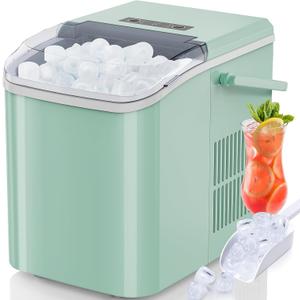 DUMOS Ice Maker Countertop Ice Machine Compact Size with Handle, 26lbs in 24Hrs, 9 Bullet Ice Cubes in 6 Mins, Self-Cleaning Function, Portable for Home, Kitchen, RV, Camping, Quiet Operation,Green