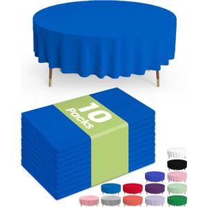 Pureegg Plastic Table Cloth Disposable 10 Pack, 84'' Round Table Cloths, Graduation, Patriotic Decorations, Thanksgiving, Veterans Day Tablecloths, Round, Plastic Cover, Leakproof & Sturdy, Blue