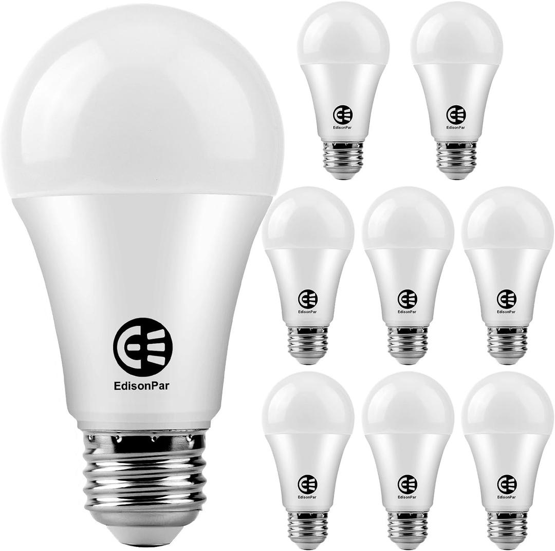 Dusk to Dawn A19 LED Light Bulb, 60W Equivalent, Efficient 9W, 900 Lumens, Automatic On/Off Sensor for Outdoor, E26 Medium Base, Frosted, 6500K, Cool Daylight - (Pack of 8)