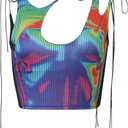 CAPE CLIQUE Y2K Tops Rave Outfits Sexy Tops for Women Party Club Night Halter Sleeveless 3D Body Print Summer Crop Tank Top (Large, Rainbow)