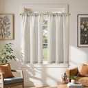 jinchan Linen Kitchen Curtains 45 Inch Length Striped Tier Curtains Ticking Stripe Small Drapes for Living Room Bathroom Cafe Small Window Farmhouse Rustic Pinstripe Rod Pocket 2 Panels Taupe Grey