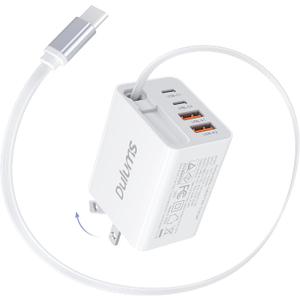 2026 Updated 40W Retractable Charger,4Port Travel Essentials Multiport,5-in-1 PD Wall Charger Block Plug+2.6ft Type C Cables, Fast Phone Charging Foldable Brick for iPhone 17/16/15 Pro Max,Galaxy