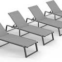 Aluminum Chaise Lounge Chair Outdoor, Foldable& No Assembly Patio Pool Lounge Chairs 5-Position Recliner for Outside, Fully Grounded Legs Sun Lounger for Poolside, Dark Grey (1)