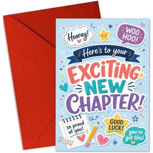 2 x Exciting New Chapter Good Luck Card, Back to School Card, 8x5.3 Inch