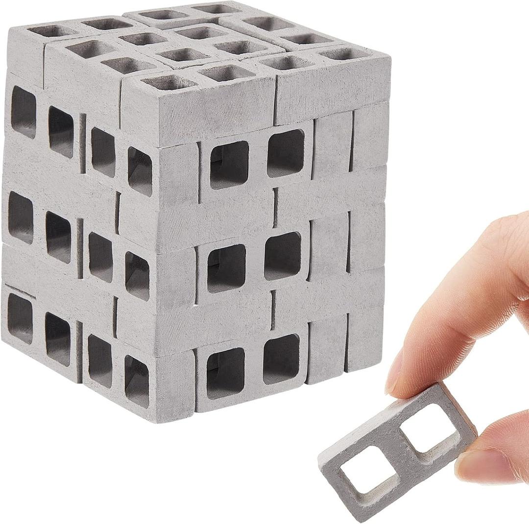 Civaner 50 Pcs Miniature 1/12 Scale Mini Bricks Concrete Tiny Dollhouse Accessories for Kitchen Garden Landscaping Model Architect Buildings DIY Construction Office Desk Toys Supplies (Gray-Square)