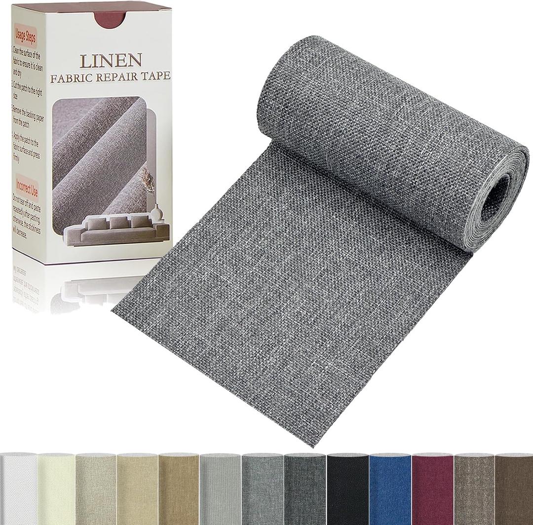Linen Repair Tape 4x70 Inch Self-Adhesive Couch Patch Repair Fabric Patch for Furniture,Sofas,Cushion,Chairs,Bags,Linen Goods(Grey) (470)