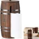 Solid Wood Paper Towel Holder for Countertop, 13.58" x 7.09" Barrel-Style with One-Handed Tear Design, Fit Most Standard Kitchen Paper Towel Rolls, Farmhouse Papers Towels Dispenser (Brown)