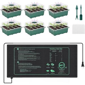 Sckee 6 Pack Seed Starter Tray with 10"x20.75" Seedling Heat Mat, Seed Starter Kit with Humidity Dome, Seed Starting Trays Plant Starter Kit and Base, Kit for Seeds Growing Starting