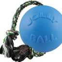Jolly Pets Romp-n-Roll Rope and Ball Dog Toy, 8 Inches/Large, Blueberry, All Breed Sizes
