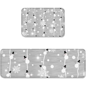 2 Piece Non-Slip Kitchen Mat Runner Rug Set Doormat Christmas Theme Snowman Door Mats Rubber Backing Carpet Indoor Floor Mat (15.7" x 23.6"+15.7" x 47.2")
