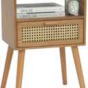 MaxSmeo Mid Century Modern Nightstand with Drawer, Small Nightstand Bedside Table, Rattan Nightstand, Wood End Table for Bedroom, Living Room (Brown)