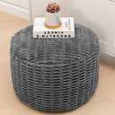 Stuffed Pouf Ottoman with Modern High-Density Foam Faux Fur Poufs Pouf Stool Round Foot Stool Cushion Storage Ottoman 20 * 12''Floor Poufs Ottoman Foot Rest for Living Room (Dark Grey)
