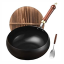 UMETRE Carbon Steel Wok Pan, 11″ Woks & Stir-Fry Pans with wooden Lid Cookwares, Nonstick Wok Flat Bottom Small Handmade Chinese Wok For All Stoves