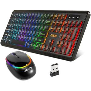 Wireless Keyboard and Mouse CHONCHOW Rechargeable LED Combo RGB Backlit Keypad Silent USB 2.4g Mini Mice Big Battery for Work Gaming Compatible with Windows Mac Linux with User Manual W300