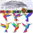 Winlyn 24 Sets Hummingbird Suncatcher Decorations DIY Window Paint Art Craft Kits Rainbow Bird Painting Kit for Kids Classroom Activities Birthday Spring Summer Camping Party Art Project