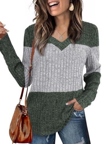 Womens Tops Fall Fashion Sweatshirts for Women V Neck Long Sleeve Sweaters Lightweight Dressy Casual Pullover Size S